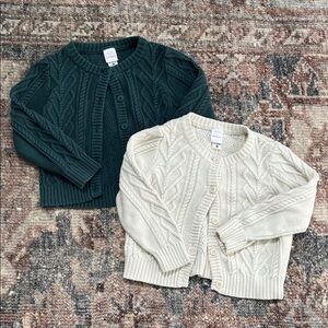 Set of 2 Hanna Andersson Cable Knit Cardigans - Cream and Teal 100% Cotton